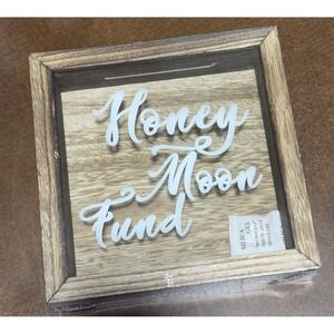 NEW SEALED Honeymoon Fund Piggy Bank Box Frame Rustic Farmhouse Wood